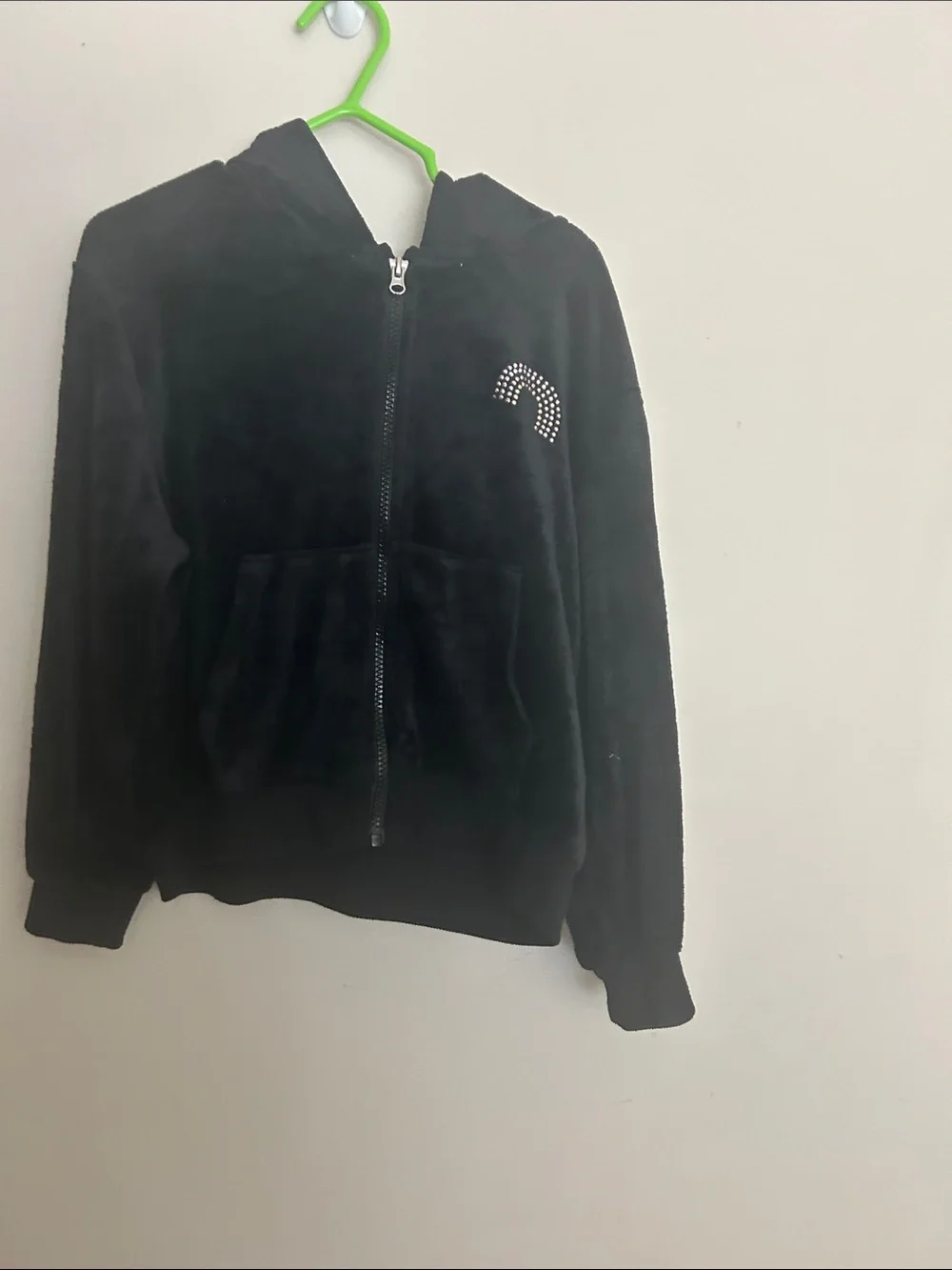 H&M Black Hooded Zip-Up Jacket with Rhinestone Accent
